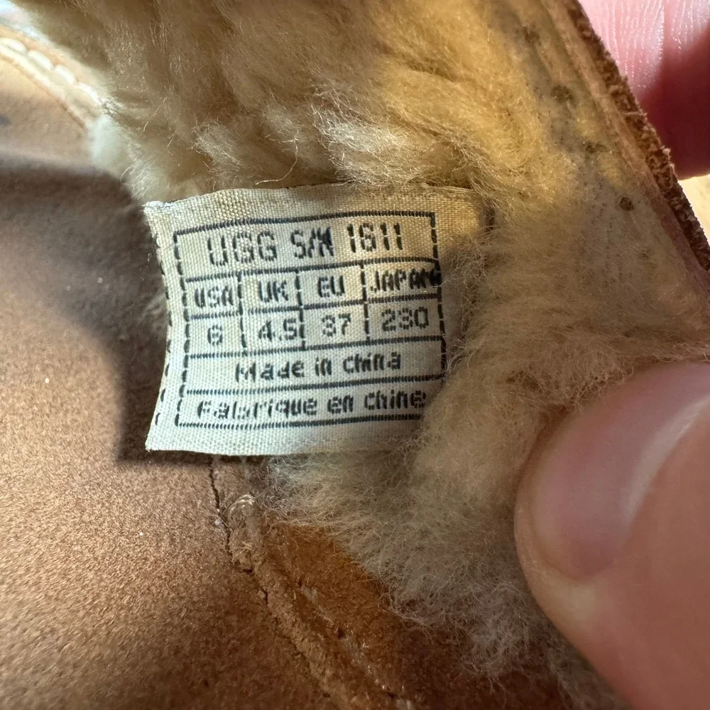 UGG 1611 Brown Suede Shearling Lined Slide Sandals Womens Size 6 Boho Casual